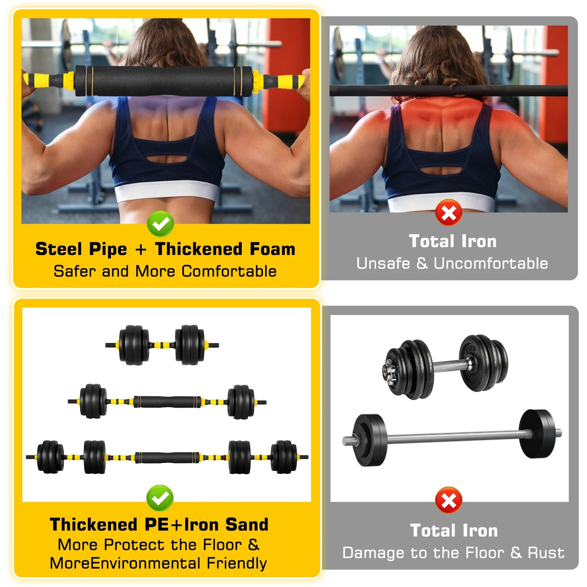 66LB Adjustable Dumbbell & Barbell Set 4-in-1 – Home Gym Strength Training Equipment