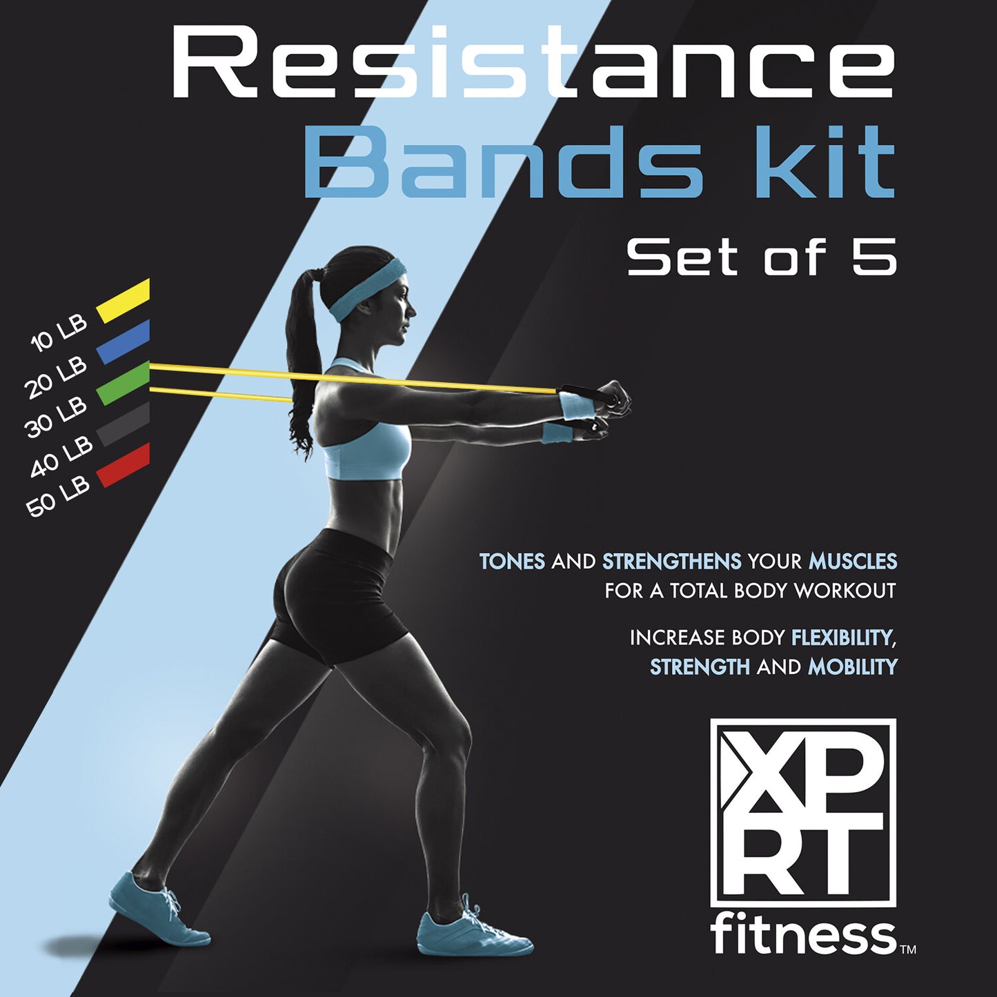 XPRT Fitness 11-Piece Resistance Bands Set 150LB - Ultimate Home Gym Kit.