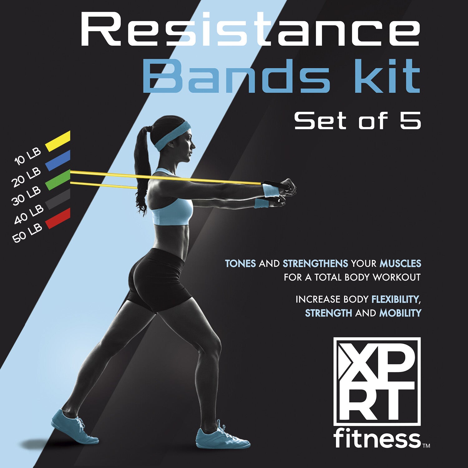XPRT Fitness 11-Piece Resistance Bands Set 150LB - Ultimate Home Gym Kit.