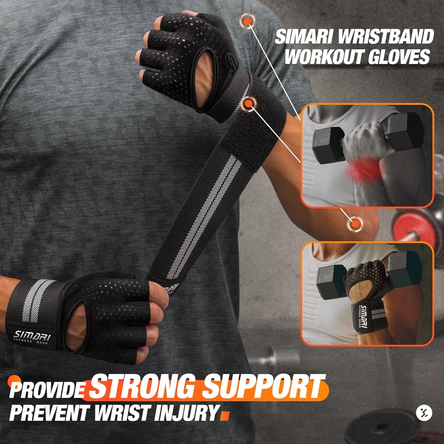SIMARI Workout Gloves with Wrist Support | Unisex and Full Palm Protection