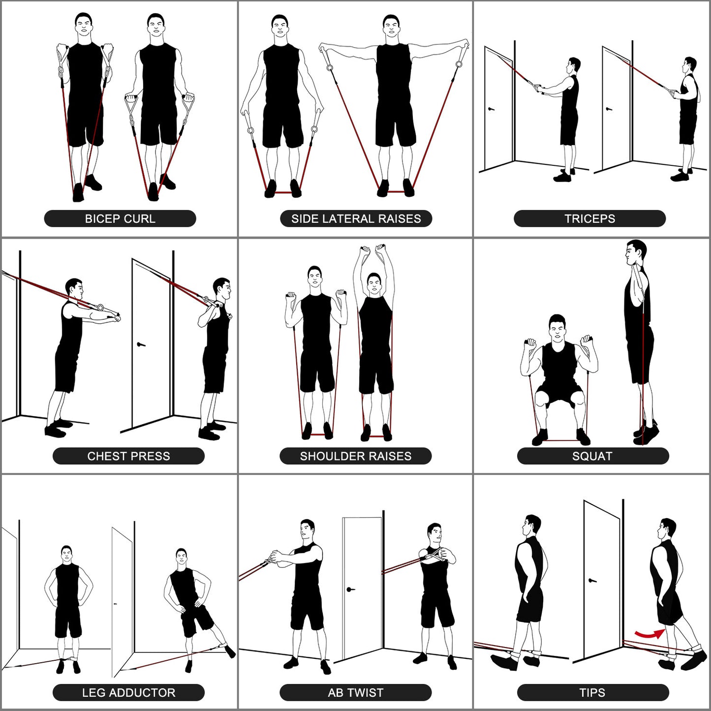 XPRT Fitness 11-Piece Resistance Bands Set 150LB - Ultimate Home Gym Kit.