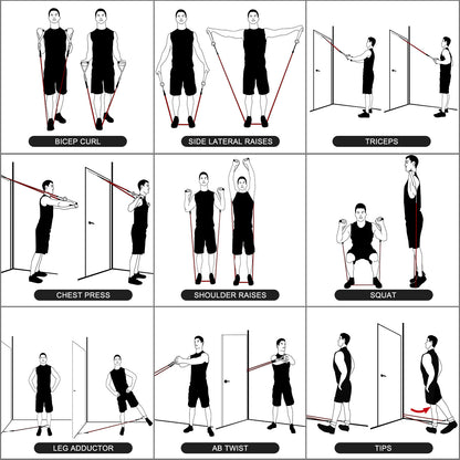 XPRT Fitness 11-Piece Resistance Bands Set 150LB - Ultimate Home Gym Kit.