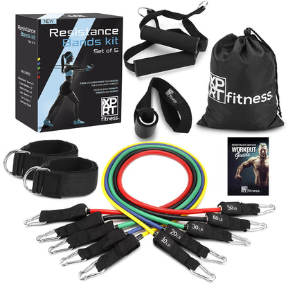 XPRT Fitness 11-Piece Resistance Bands Set 150LB - Ultimate Home Gym Kit.