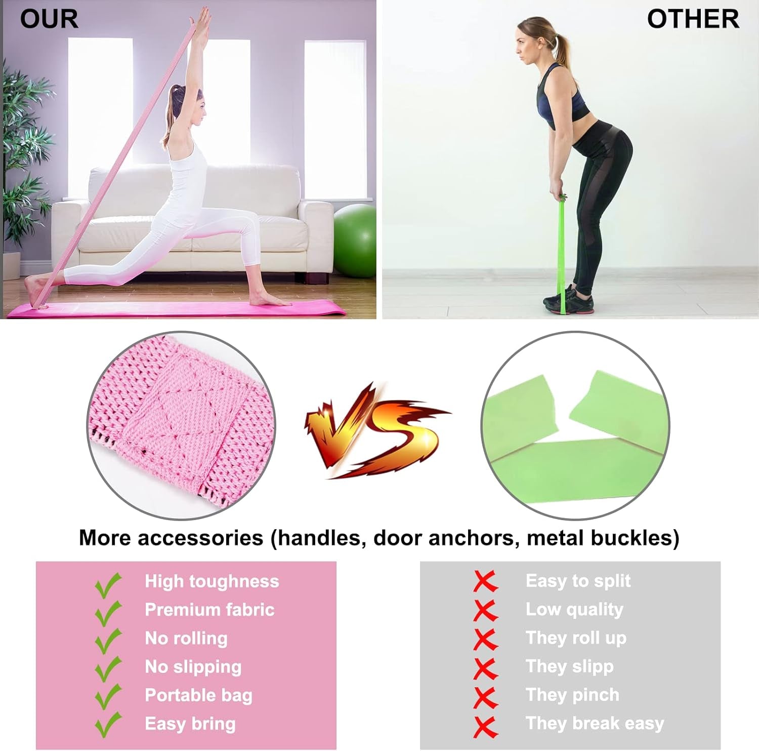 Unisex Adjustable Resistance Bands Set with Comfortable Handles & Door Anchor for Home Workout