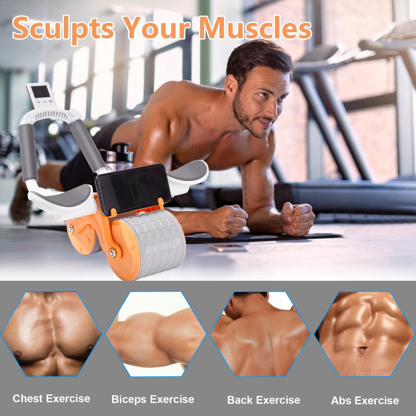 Automatic Rebound Ab Roller with Elbow Support & Timer | Core Training Wheel