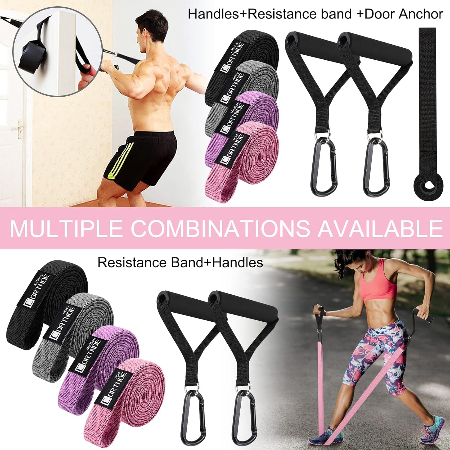 Unisex Adjustable Resistance Bands Set with Comfortable Handles & Door Anchor for Home Workout