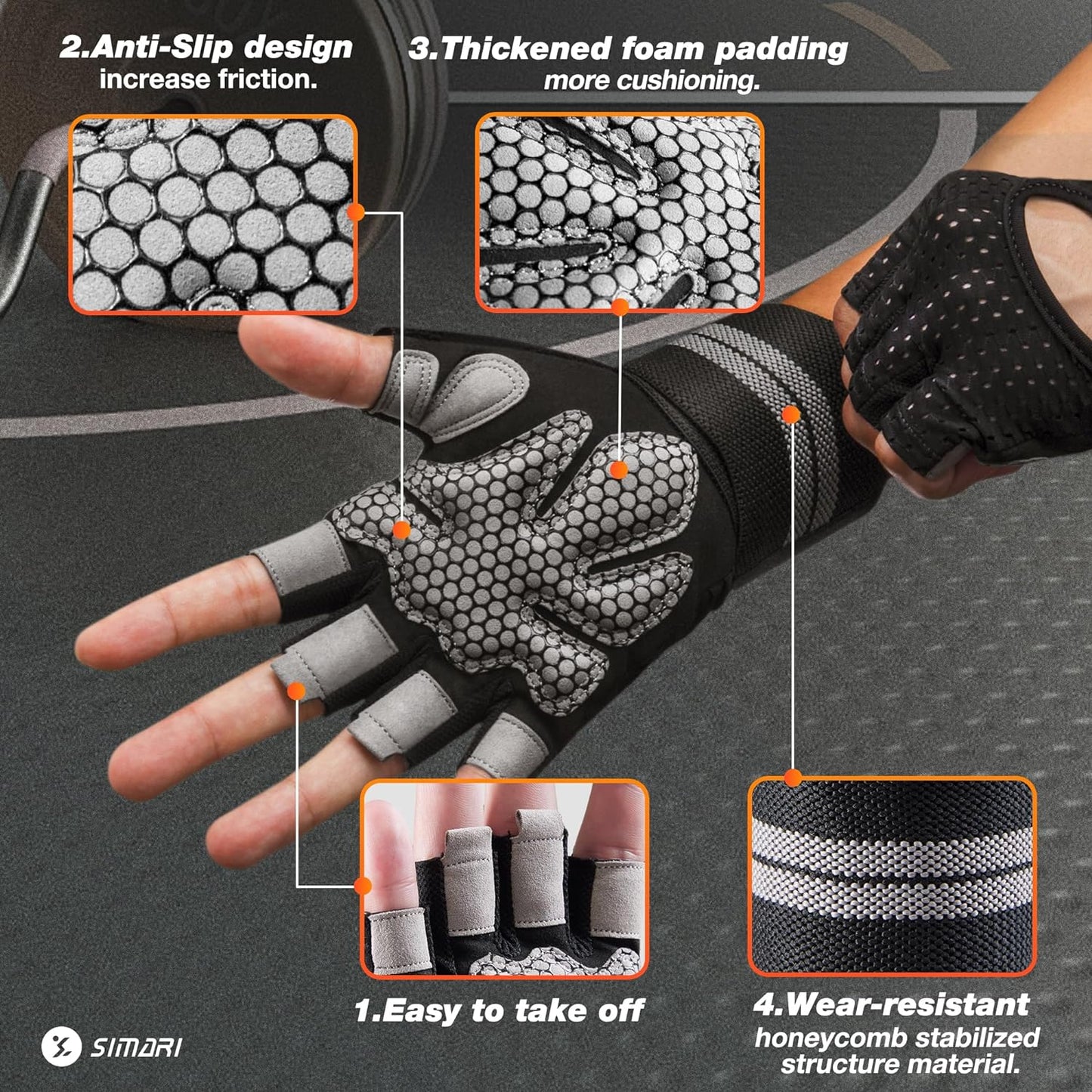 SIMARI Workout Gloves with Wrist Support | Unisex and Full Palm Protection