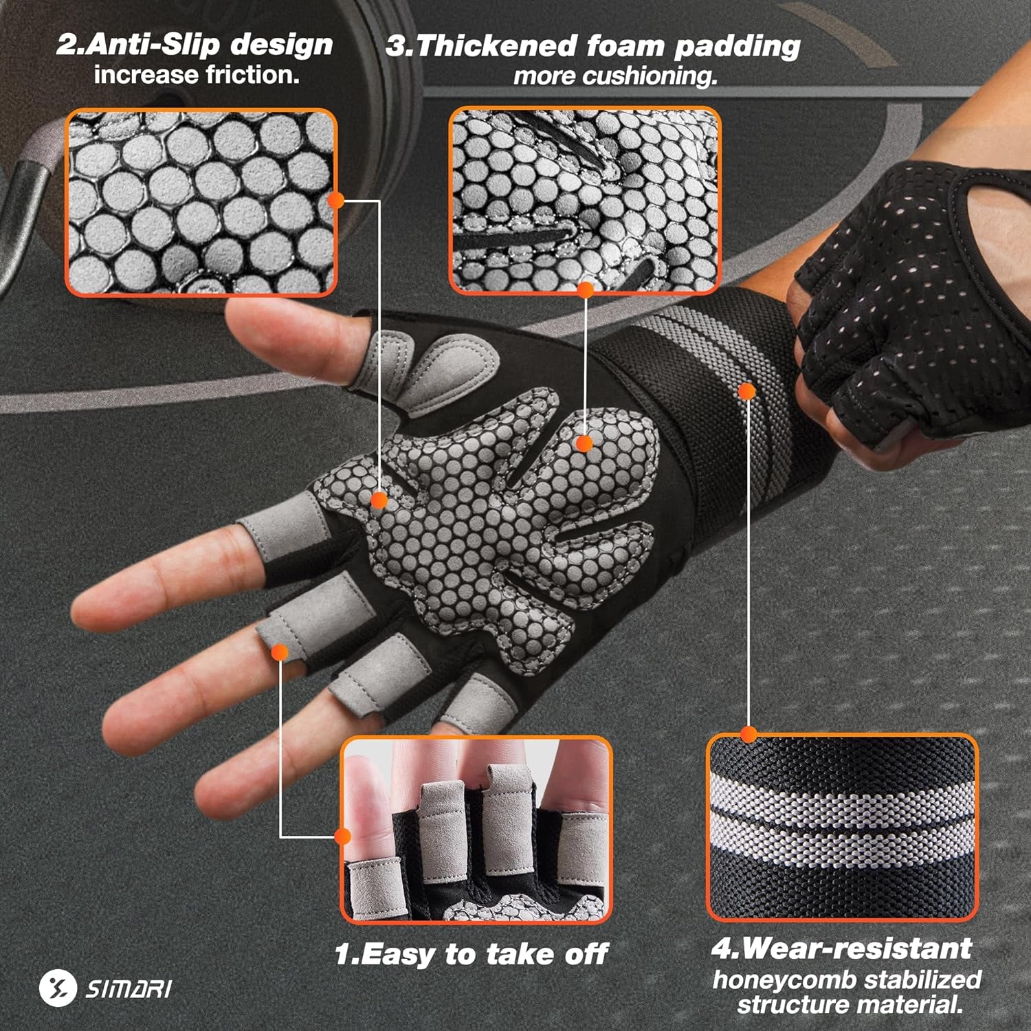 SIMARI Workout Gloves with Wrist Support | Unisex and Full Palm Protection
