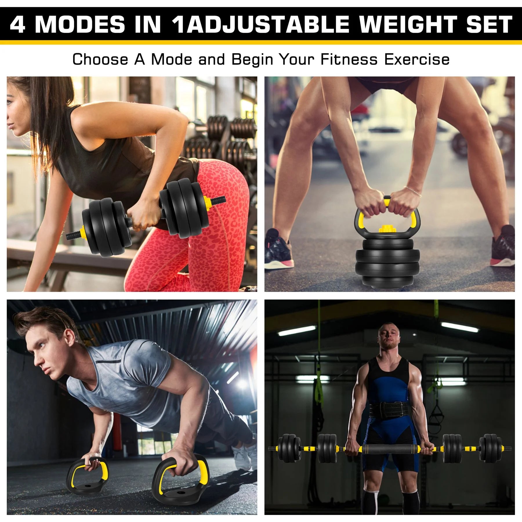 66LB Adjustable Dumbbell & Barbell Set 4-in-1 – Home Gym Strength Training Equipment