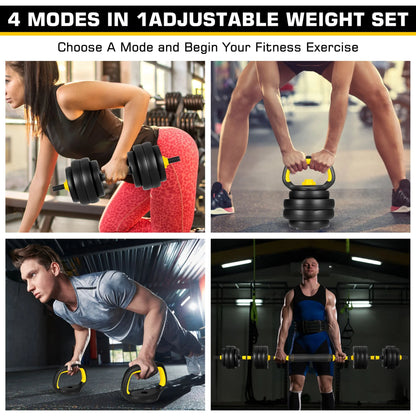 66LB Adjustable Dumbbell & Barbell Set 4-in-1 – Home Gym Strength Training Equipment