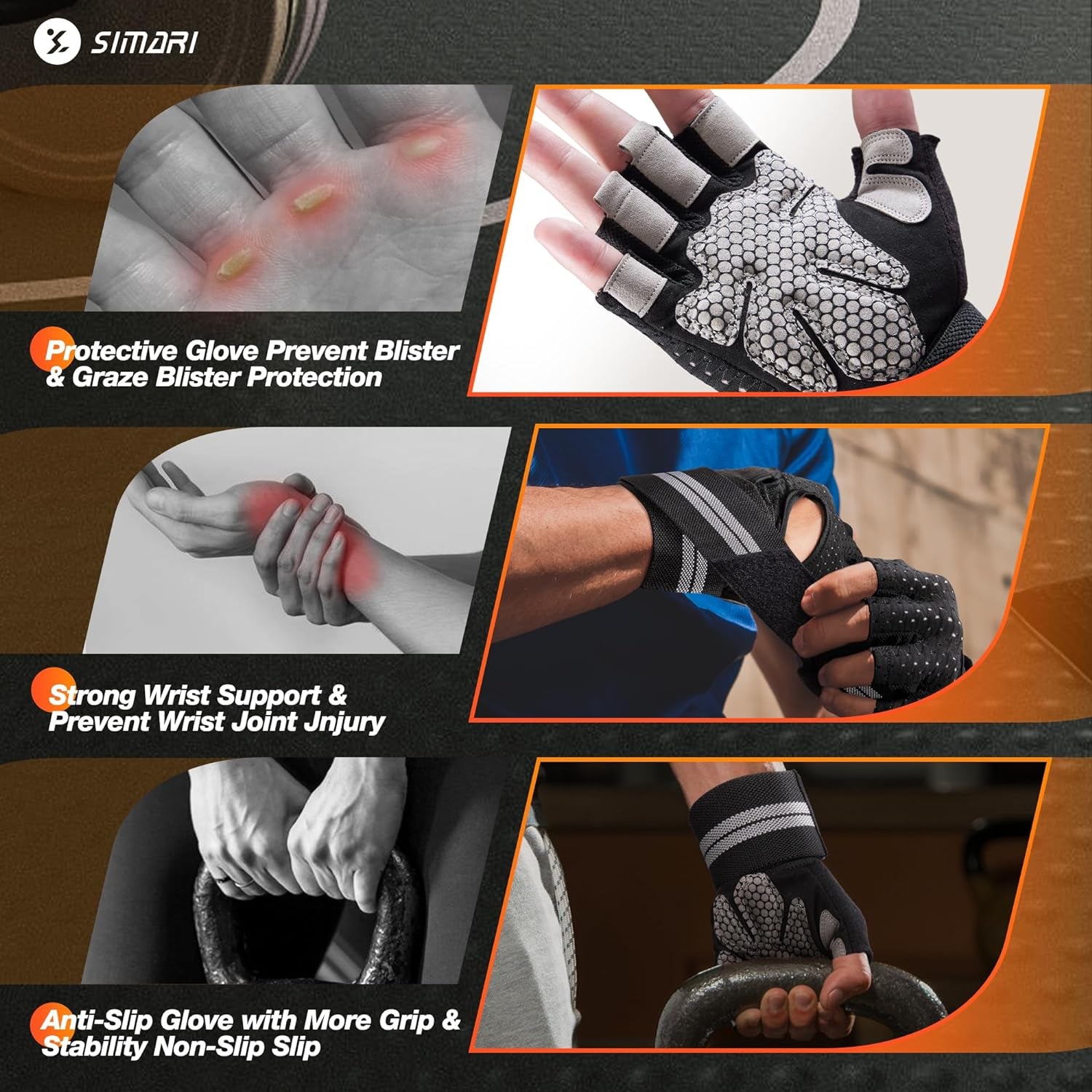 SIMARI Workout Gloves with Wrist Support | Unisex and Full Palm Protection
