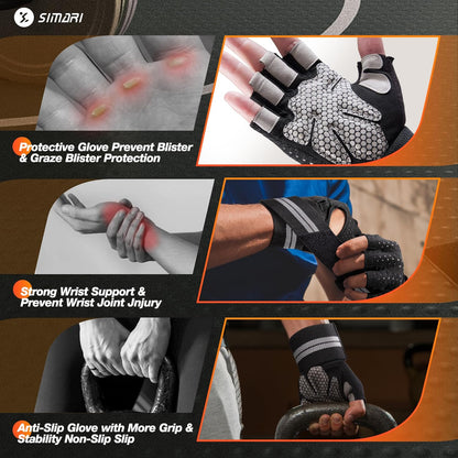 SIMARI Workout Gloves with Wrist Support | Unisex and Full Palm Protection