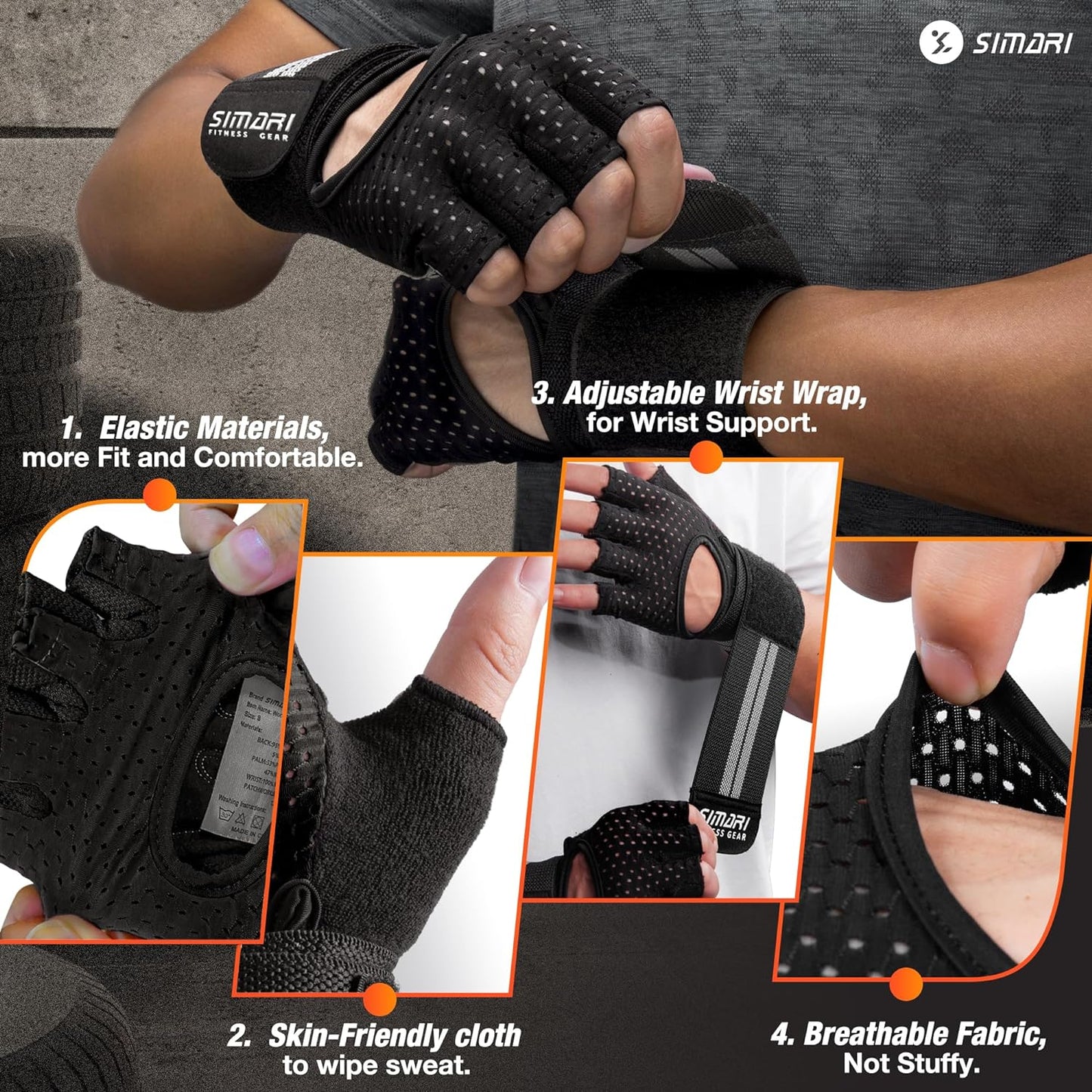 SIMARI Workout Gloves with Wrist Support | Unisex and Full Palm Protection