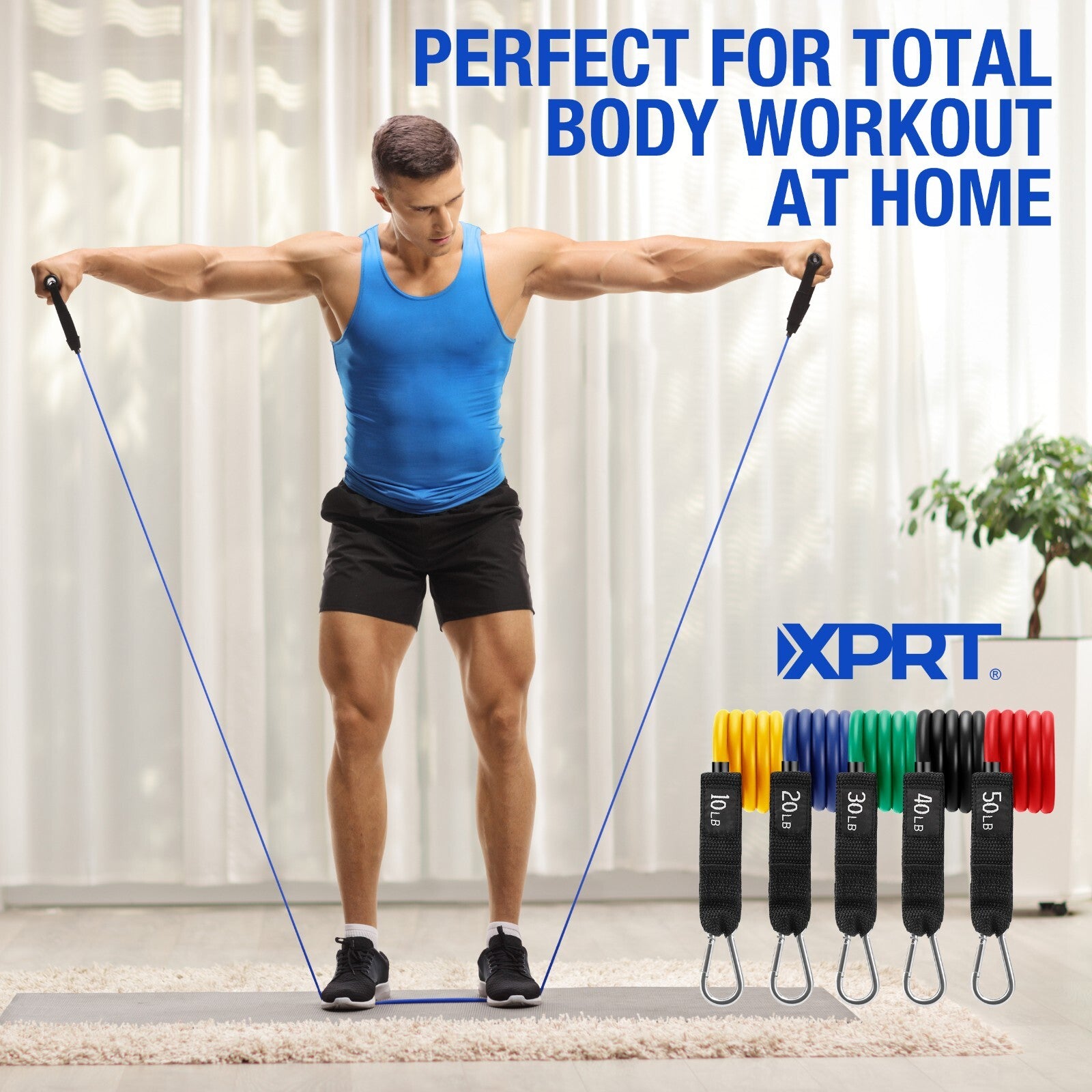 XPRT Fitness 11-Piece Resistance Bands Set 150LB - Ultimate Home Gym Kit.