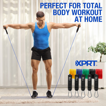 XPRT Fitness 11-Piece Resistance Bands Set 150LB - Ultimate Home Gym Kit.